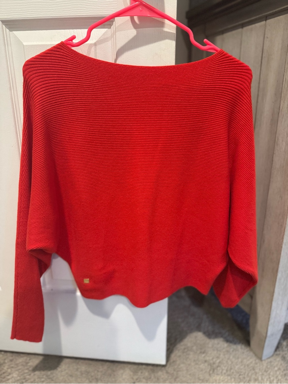 Lauren, Ralph Lauren Red Boatneck cropped Ribbed Sweater size petite small